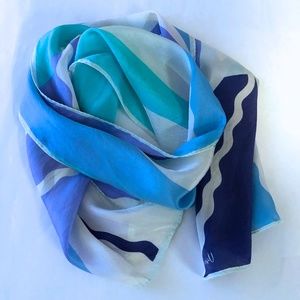 vintage retro 100% silk scarf Usna wrap long blue